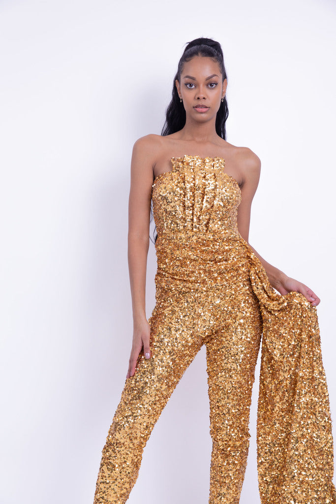 Sequin Draped Jumpsuit