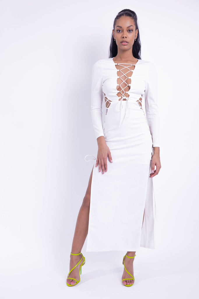 Lace up open back long sleeves midi dress Shop Babe Social Lace up open back long sleeves midi dress Shop Babe Social