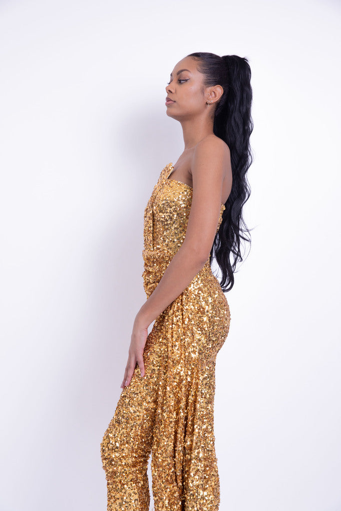 Sequin Draped Jumpsuit