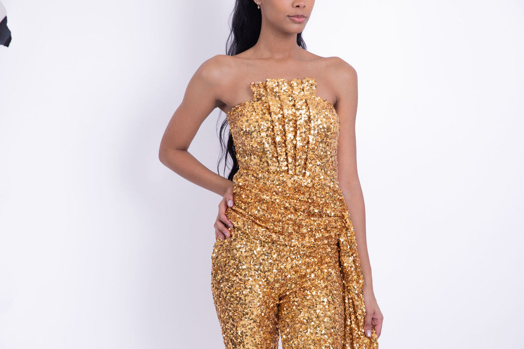 Sequin Draped Jumpsuit