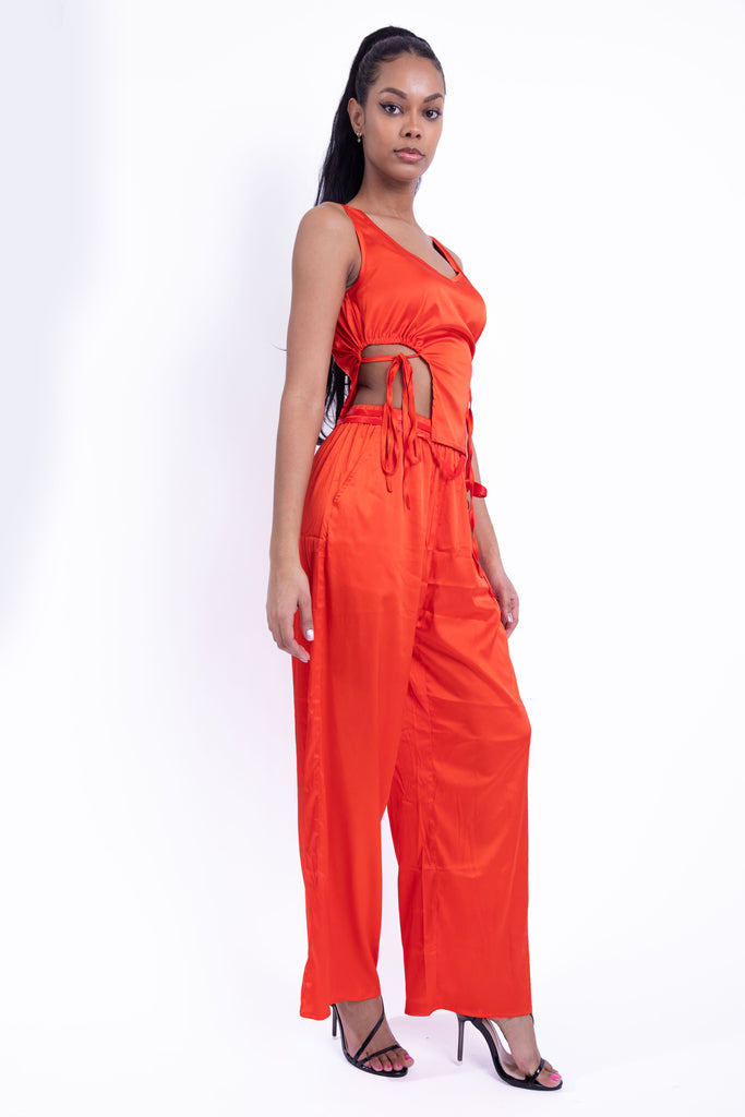 Satin Pant and Drawstring Top Set