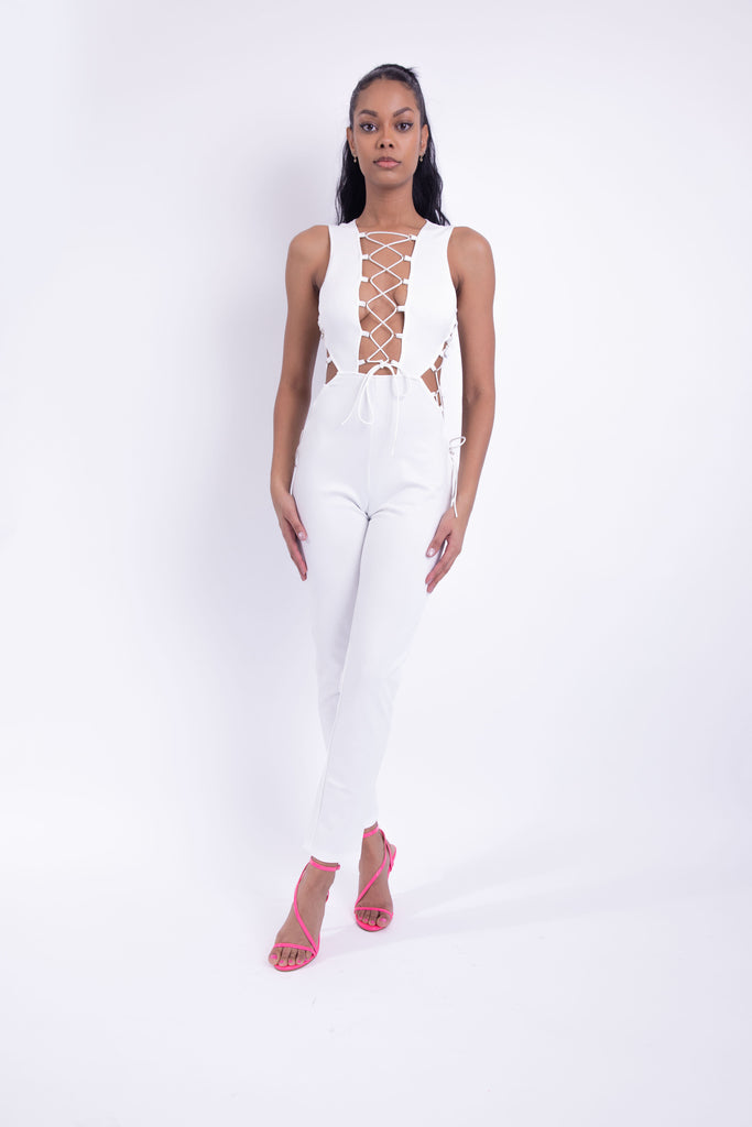 Lace Up Open Back Jumpsuit