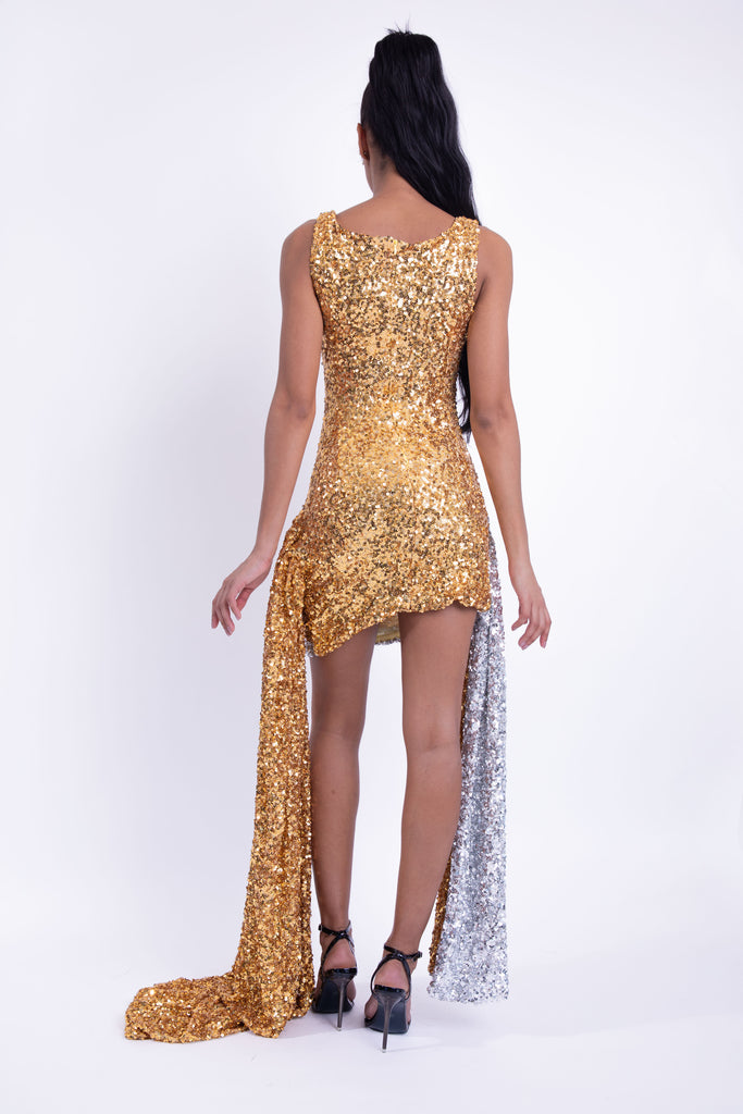 Sequin Draped Mini Dress