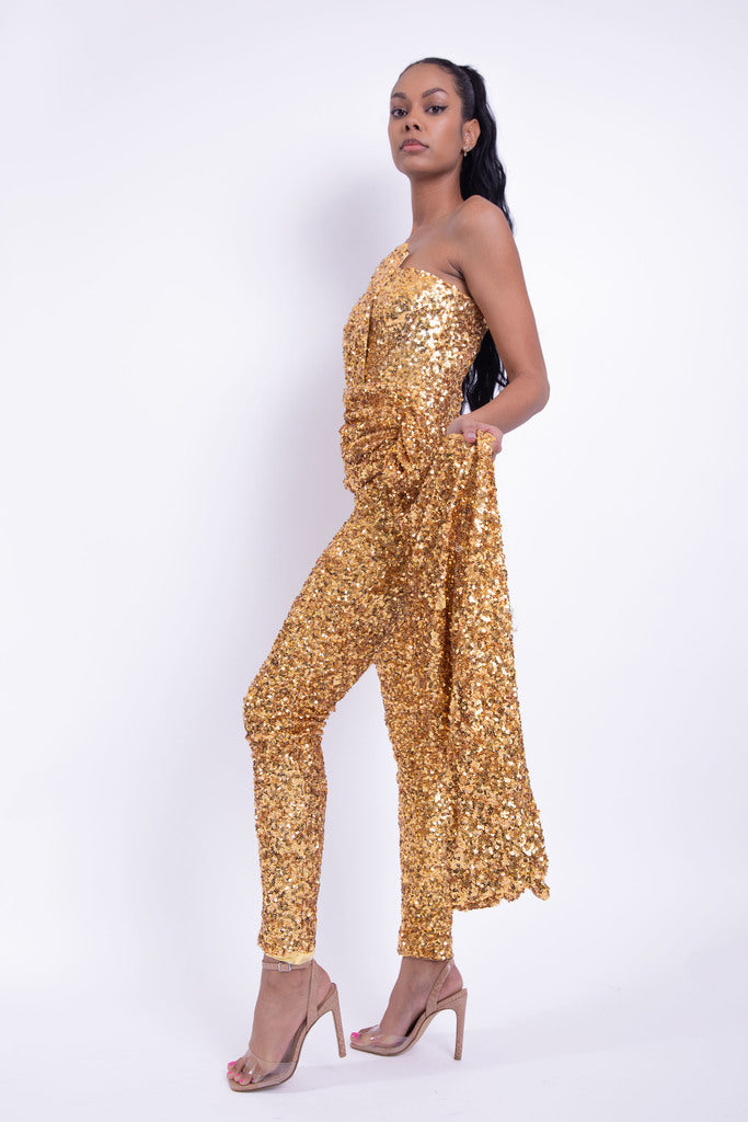 Sequin Draped Jumpsuit