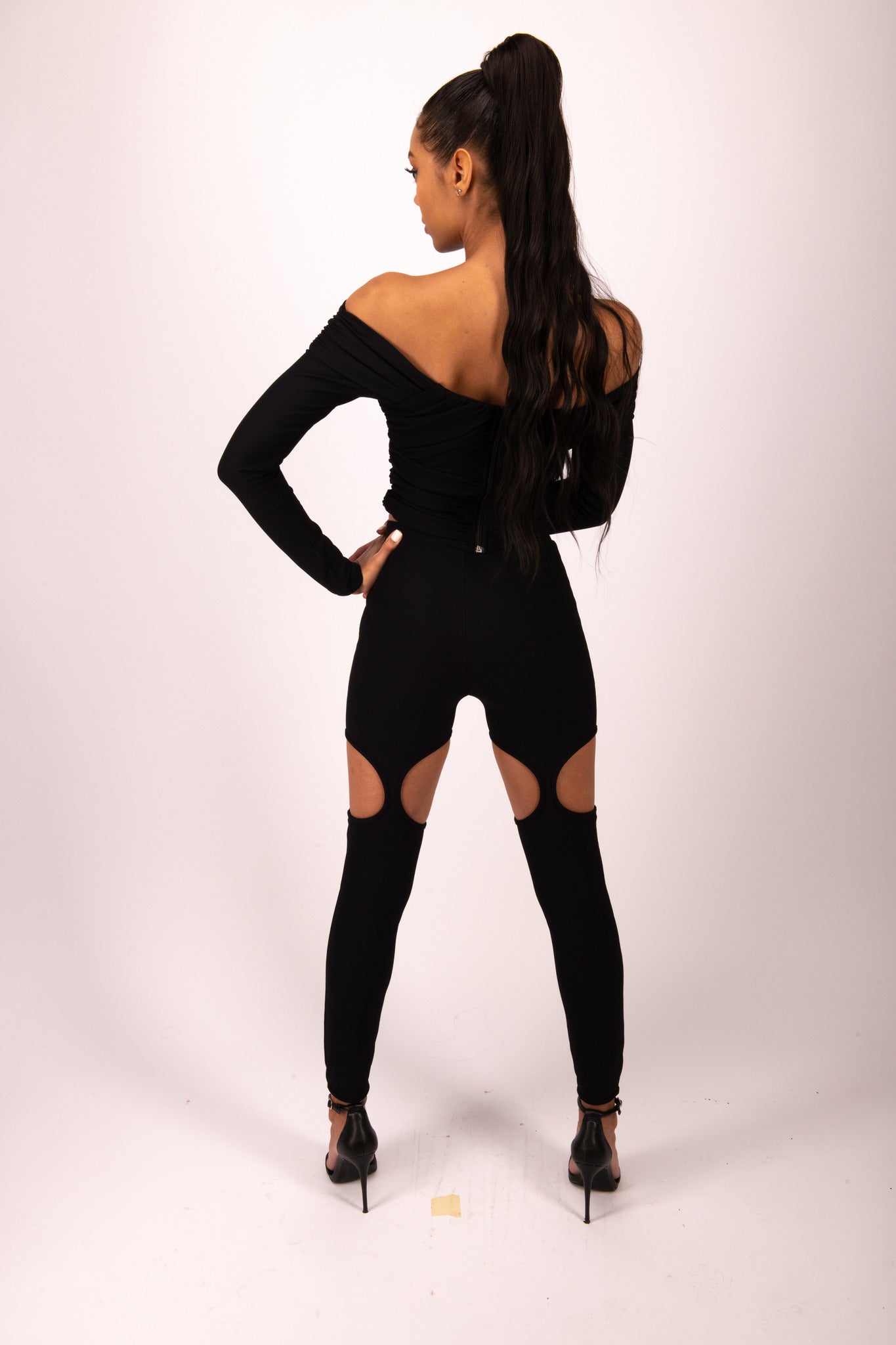 HOLLOW CUT-OUT RIBBED OPEN TOE LEGGINGS SET