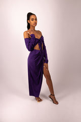 SATIN DRAPED SKIRT AND KNOTTED TOP SET