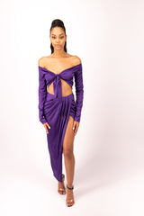 SATIN DRAPED SKIRT AND KNOTTED TOP SET