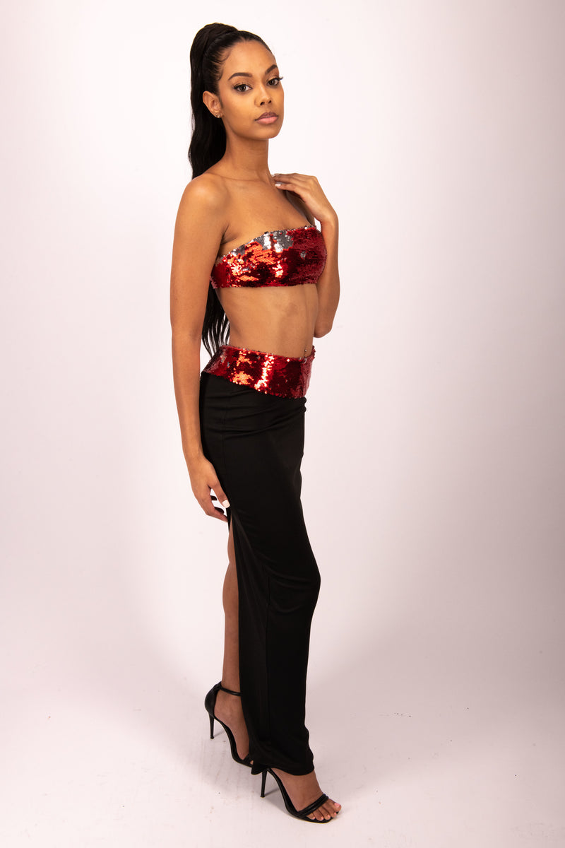 TRIME SEQUIN PENCIL SKIRT AND SEQUIN TOP SET