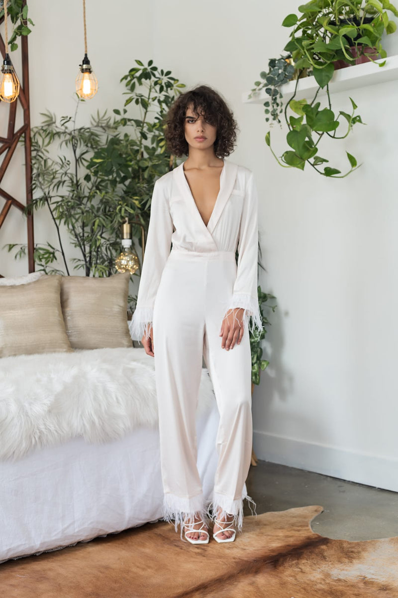 Satin Feather Jumpsuit